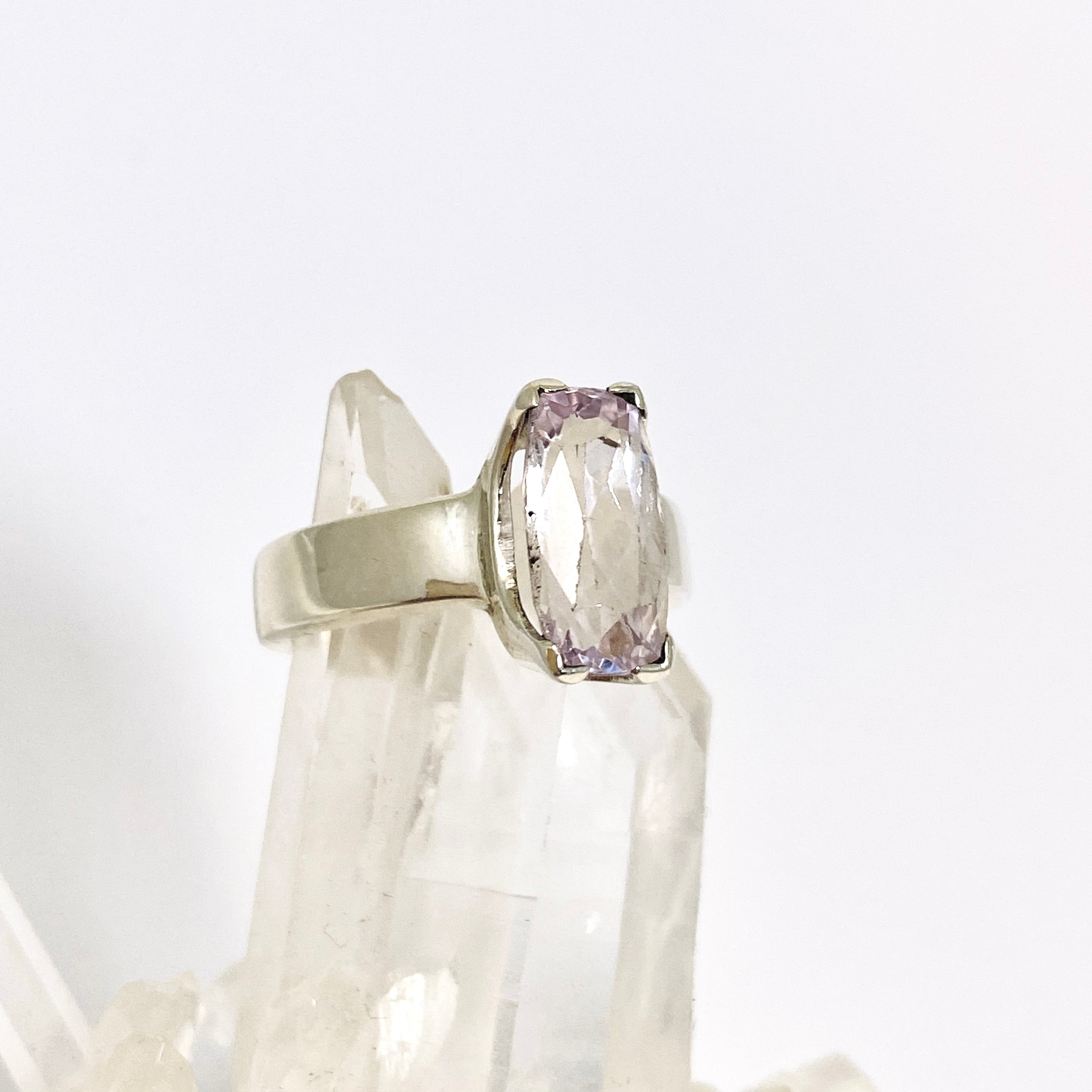 Kunzite Rectangular Faceted Ring Size 8 PRGJ673 | Elegant Pink Gemstone Jewelry for Women | Perfect for Engagement, Anniversary & Special Occasions