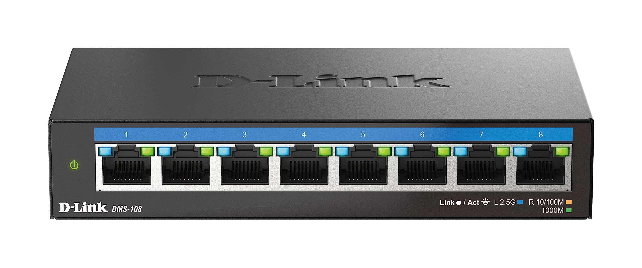 D-Link DMS-108 8-Port 2.5G Multi-Gigabit Unmanaged Desktop Switch | 8 x 2.5G Ethernet Ports | Fanless & Compact Metal Design | Plug & Play | QoS Support | Ideal for Home Office, Gaming & Small Business Networks