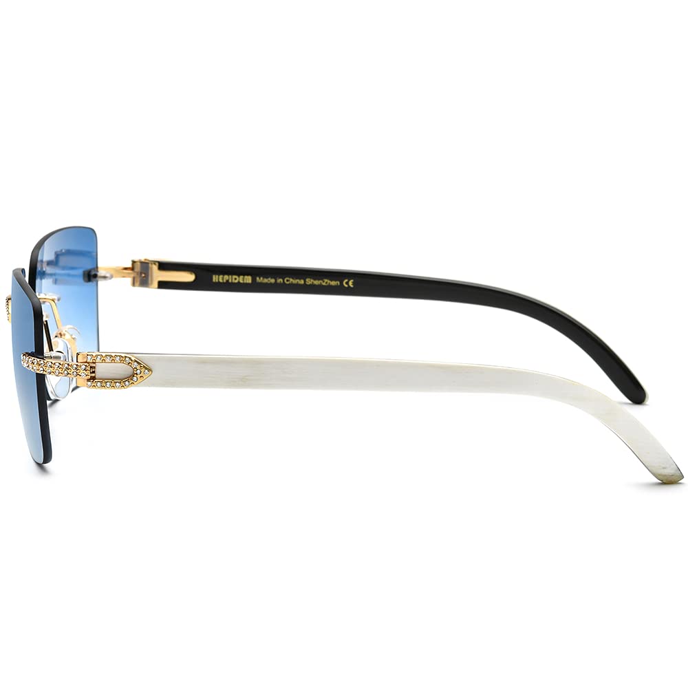 HEPIDEM 100% Genuine Buffalo Horn Rimless Square Sunglasses for Men - UV Protection Polarized Classic Style for Driving, Fishing & Outdoor Activities