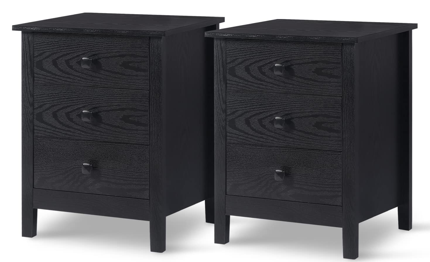 LTMEUTY Set of 2 Wood Nightstands with 3 Drawers - Modern Bedside Tables for Bedroom, Black Finish | Perfect for Small Spaces, Apartment Living & Guest Room Storage