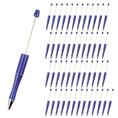 Harayaa 50 Pack Ballpoint Pens for Office & School - DIY Beadable Pens with Refillable Ink, Creative Gift for Girls & Kids (Blue) - Perfect for Crafts, Party Favors & Classroom Activities