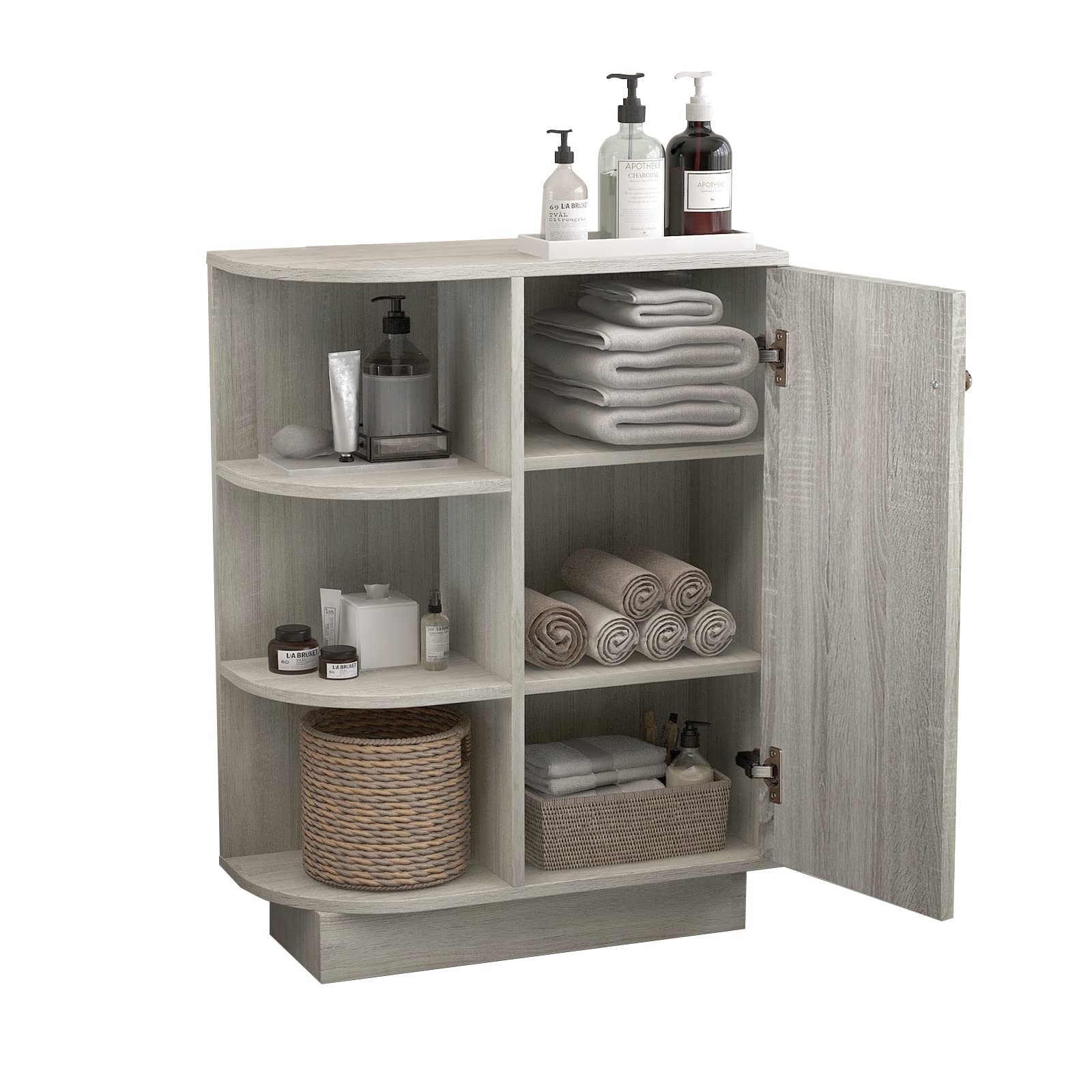 ELESS HOME Bathroom Storage Cabinet - Freestanding Floor Cabinet with 1 Door & 3 Open Shelves for Bathroom, Living Room, Home Office - Perfect for Organizing Towels, Toiletries & Home Essentials