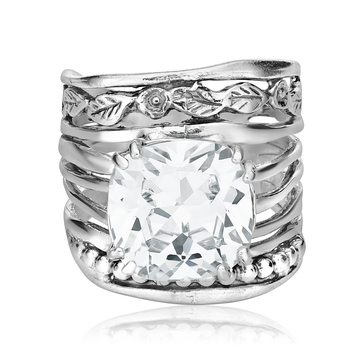 925 Sterling Silver Vintage CZ Ring for Women - 12mm Cushion Cut Cubic Zirconia Statement Ring | Hypoallergenic, Nickel-Free, Handcrafted Jewelry | Perfect for Weddings, Parties & Special Occasions
