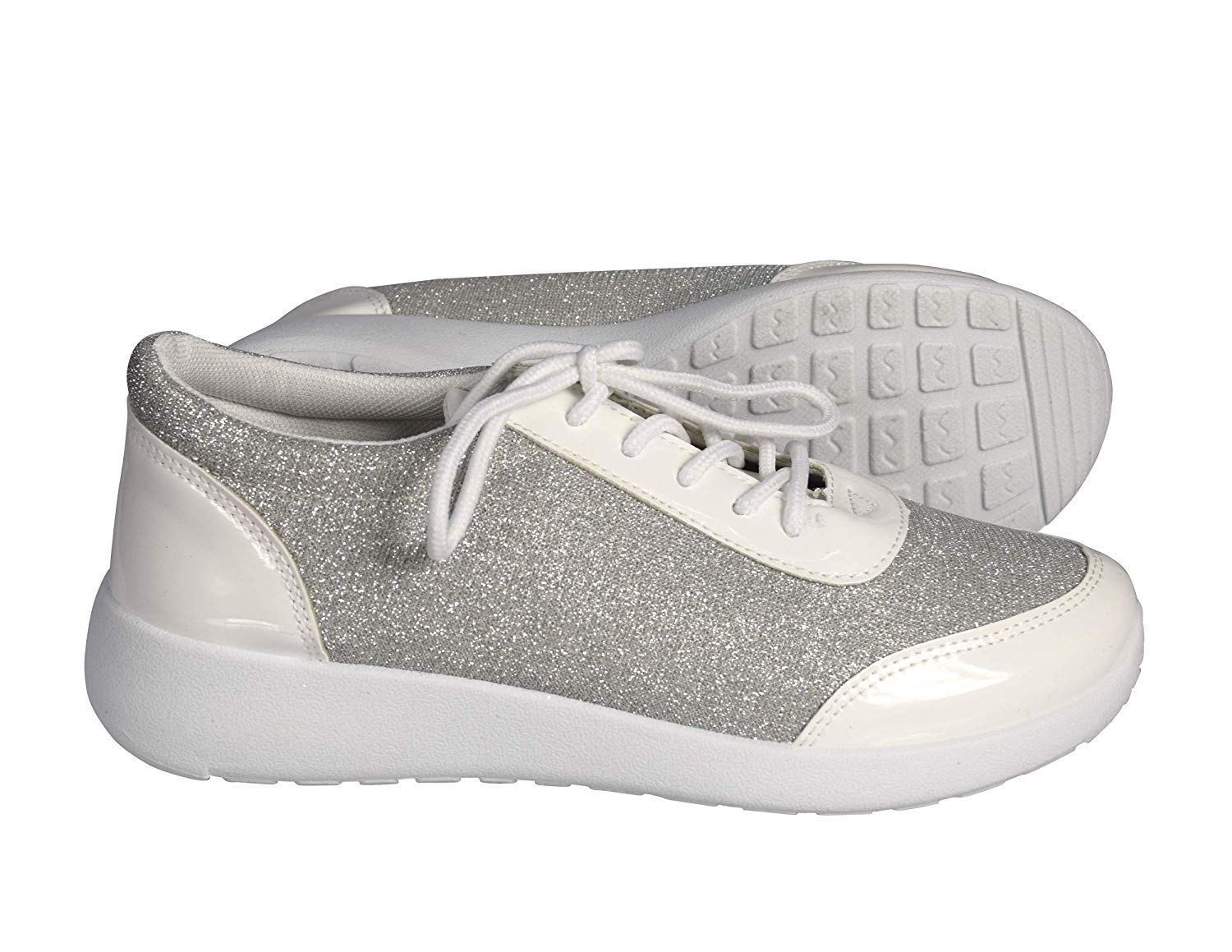 Sparkling Glitter Lace-Up Platform Sneakers for Women - Comfortable Elastic Casual Shoes for Party, Dance & Everyday Wear