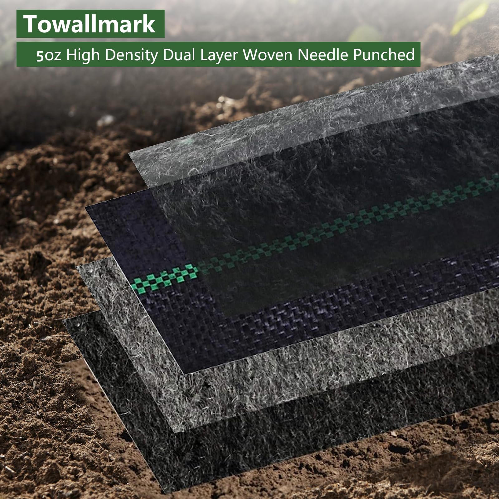 Broadfashion 5oz Woven Landscape Fabric - 5 x 300FT Double Layer Weed Barrier for Gardens | Heavy Duty Weed Control Ground Cover | Durable Gardening Mat for Beds, Landscaping & Outdoor Projects