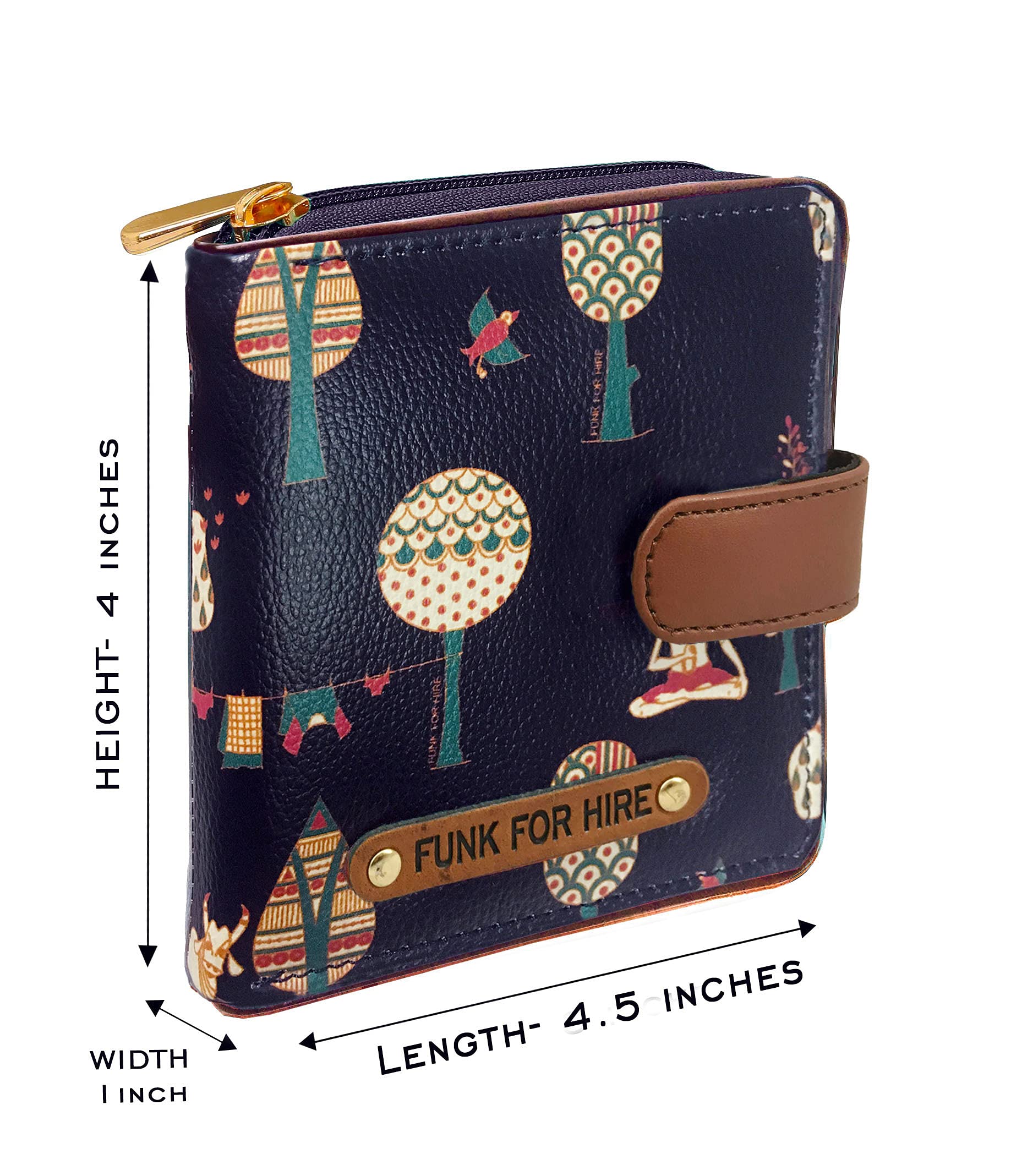 Funk For Hire Women's Printed Dark Navy Blue Vegan Leather Square Wallet - Stylish & Eco-Friendly Accessory for Everyday Use, Travel, and Gifts