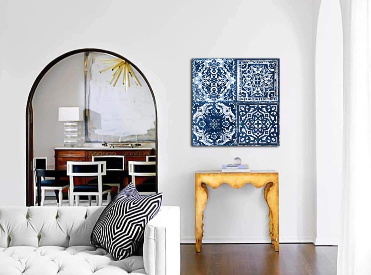 Modern Navy Blue Indigo Flower Canvas Wall Art - Set of 4 Framed Abstract Prints (20x20x4 Inches) for Bedroom, Bathroom & Living Room Decor | Perfect for Home, Office & Apartment Wall Decoration
