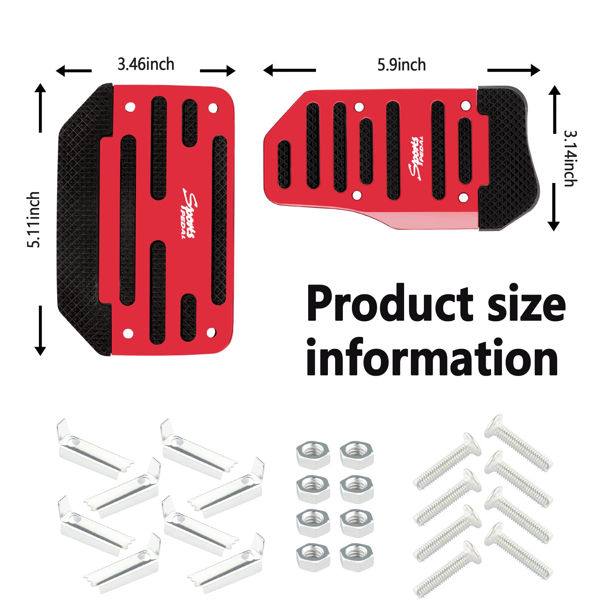 2PCS Non-Slip Auto Pedal Covers - Aluminum Alloy Gas & Brake Pedals for Sporty Cars - Universal Car Accessories for Safe Driving (Red)