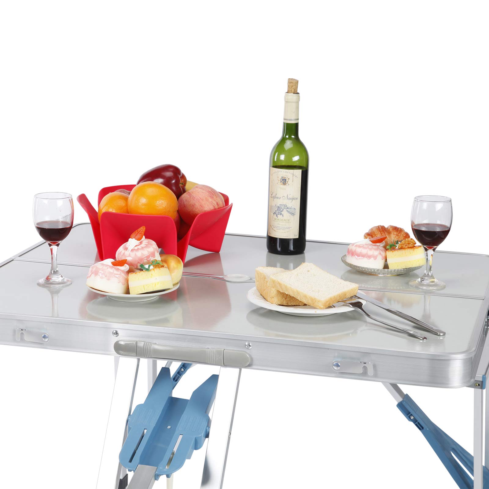 Portable Aluminum Folding Picnic Table with 4 Seats & Benches - Lightweight Outdoor Camping, Tailgating, Backyard BBQ, and Picnic Table for Parties & Games