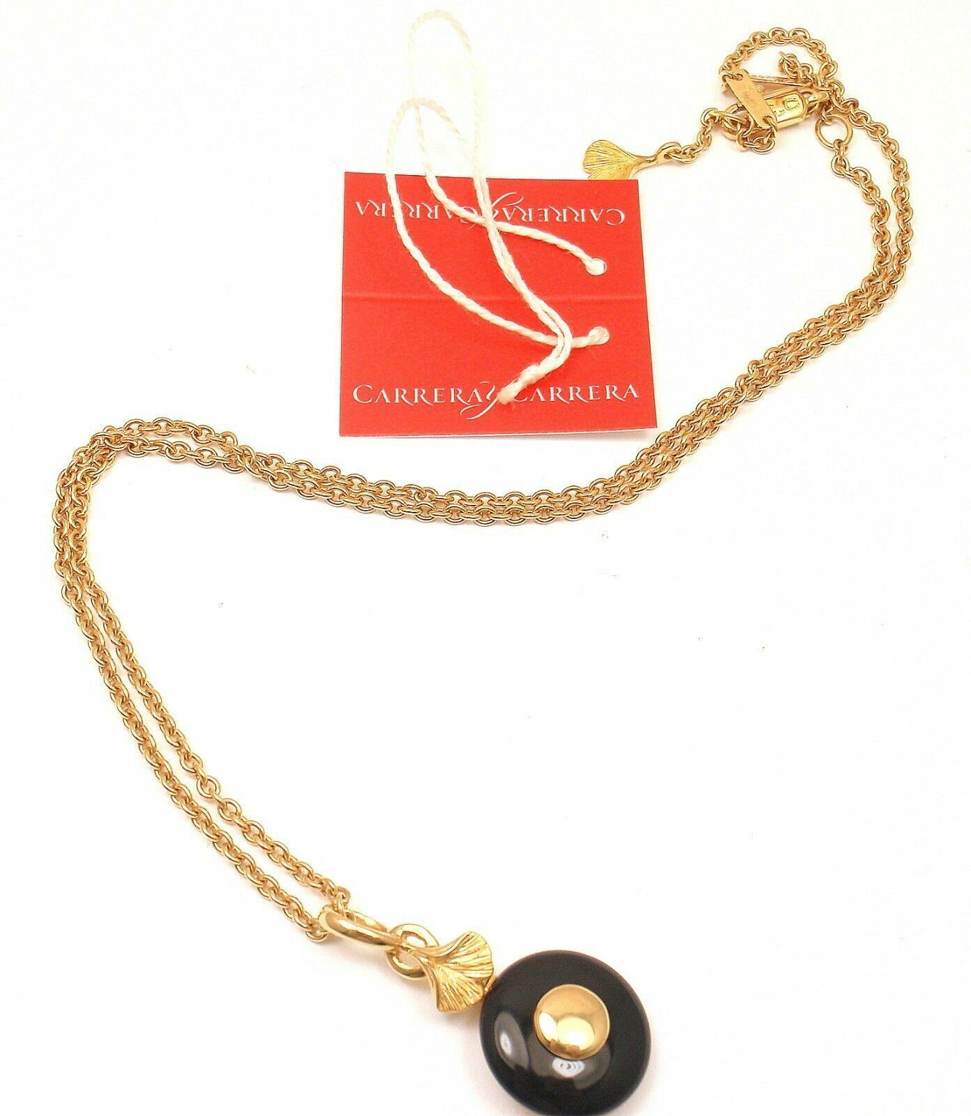 Authentic Carrera Y Carrera 18k Yellow Gold Ginkgo Onyx Pendant Necklace for Women - Elegant Layered Jewelry Gift for Anniversary, Birthday & Special Occasions