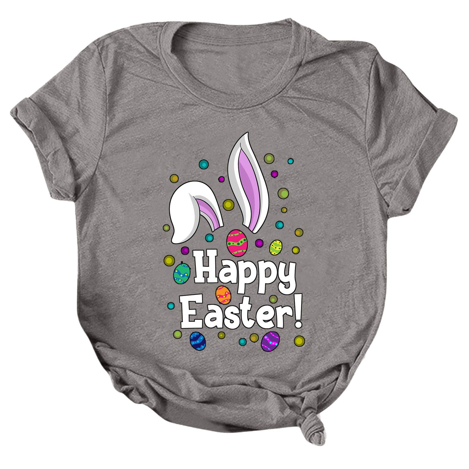 Happy Easter Shirts for Women - Cute Eggs Pattern Crewneck Short Sleeve Bunny Ear Graphic Tee - Perfect for Easter Celebrations, Spring Parties & Family Gatherings