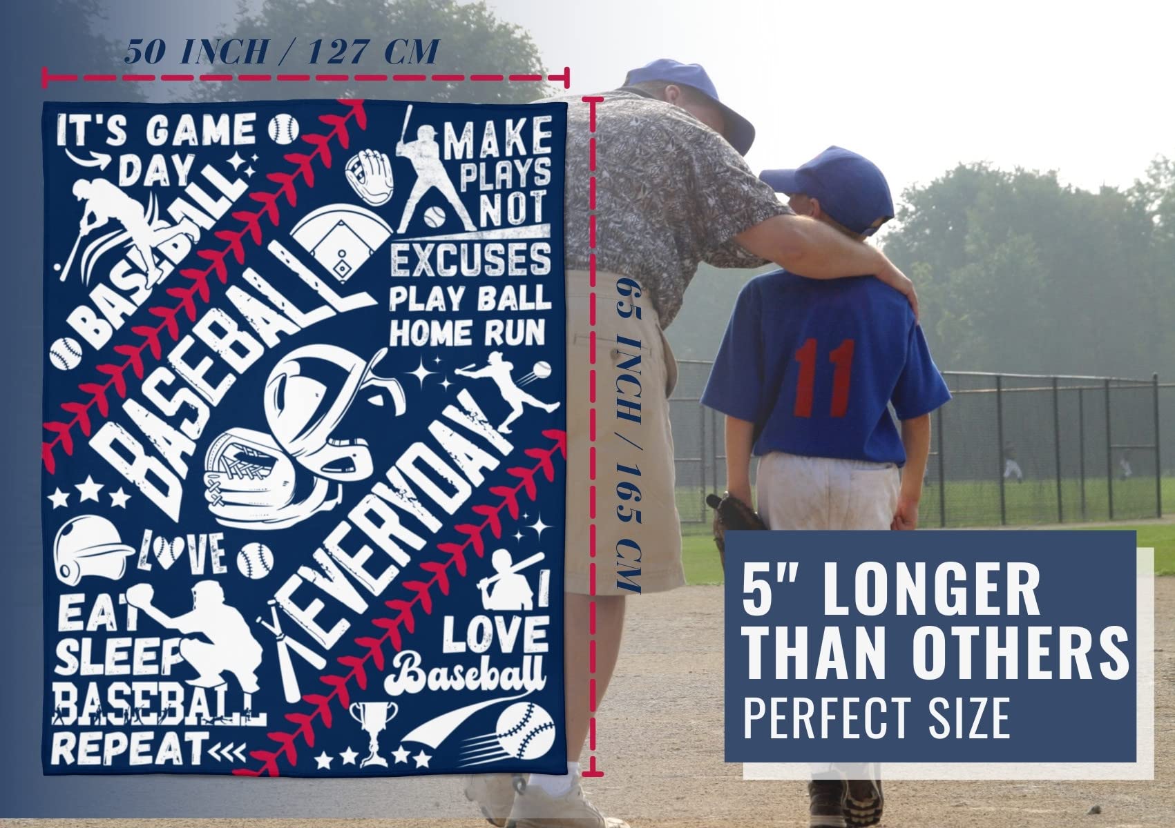 **Baseball Blanket for Boys & Adults - Soft Throw Blanket for Baseball Fans, Kids, Teens - 65