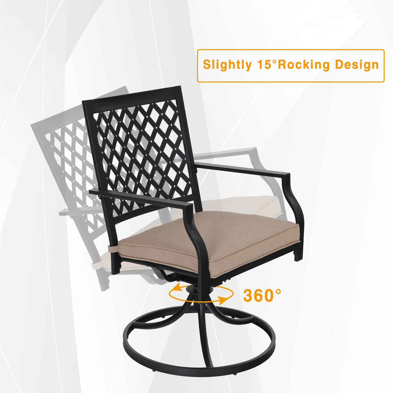 PHI VILLA Outdoor Swivel Rocking Chairs Set of 2 - 300 lb Weight Capacity Patio Dining Chairs with Cushions for Garden, Backyard, Bistro - Perfect for Relaxing, Entertaining & Outdoor Dining