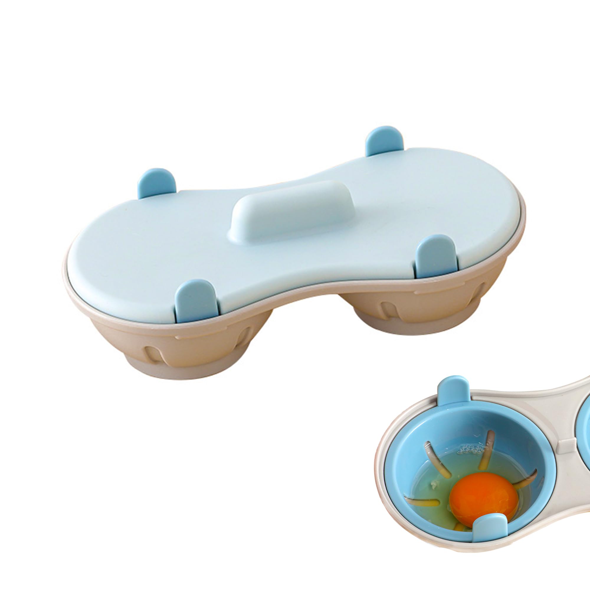 2 Cavity Microwave Egg Cooker - Double Row Poached Egg Maker for Quick Breakfast - Light Blue Kitchen Cooking Gadget - Perfect for Home, Office & Camping Meals
