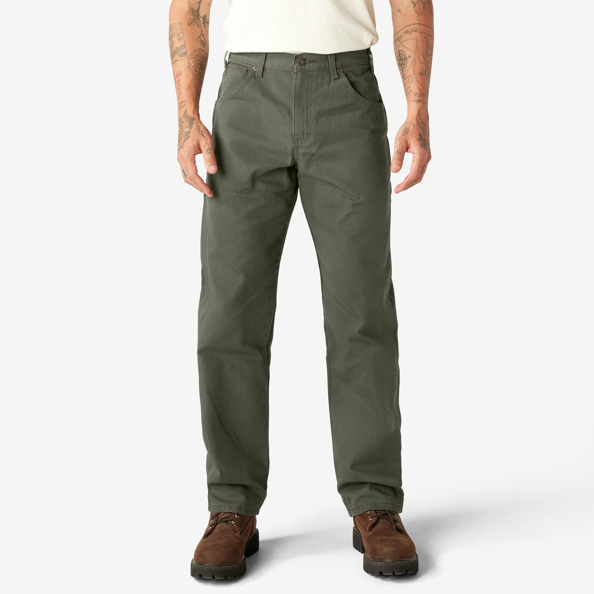 Relaxed Fit Heavyweight Duck Carpenter Pants for Men - Durable Workwear in Rinsed Moss Green - Perfect for Construction, Woodworking & Outdoor Activities