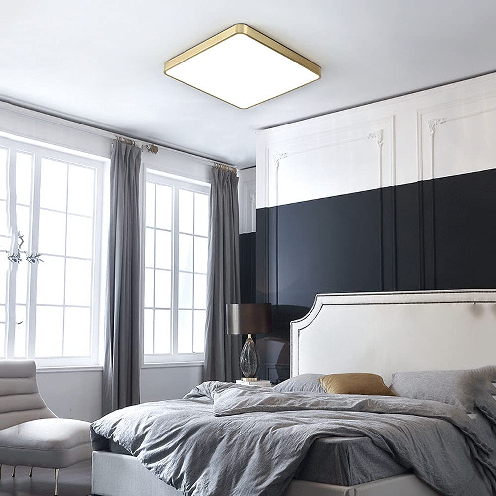 1.6 Inch Slim Nordic Gold All Copper LED Flush Mount Ceiling Light - Adjustable Cool/Warm/Neutral White - Modern Minimalist Lighting for Bedroom, Living Room, Porch & Entryway