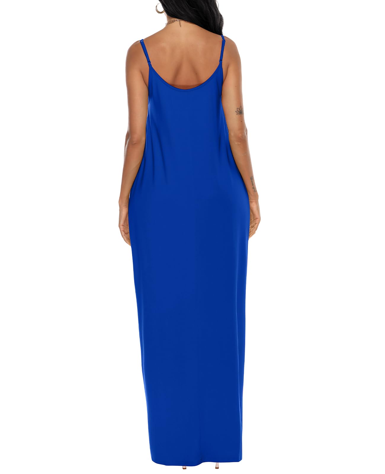 OFEEFAN Women's Summer Maxi Dress - Spaghetti Strap Flowy Long Dress with Pockets | Casual Beach Dress, Vacation Outfit, Boho Chic Style for Outdoor Parties & Date Nights