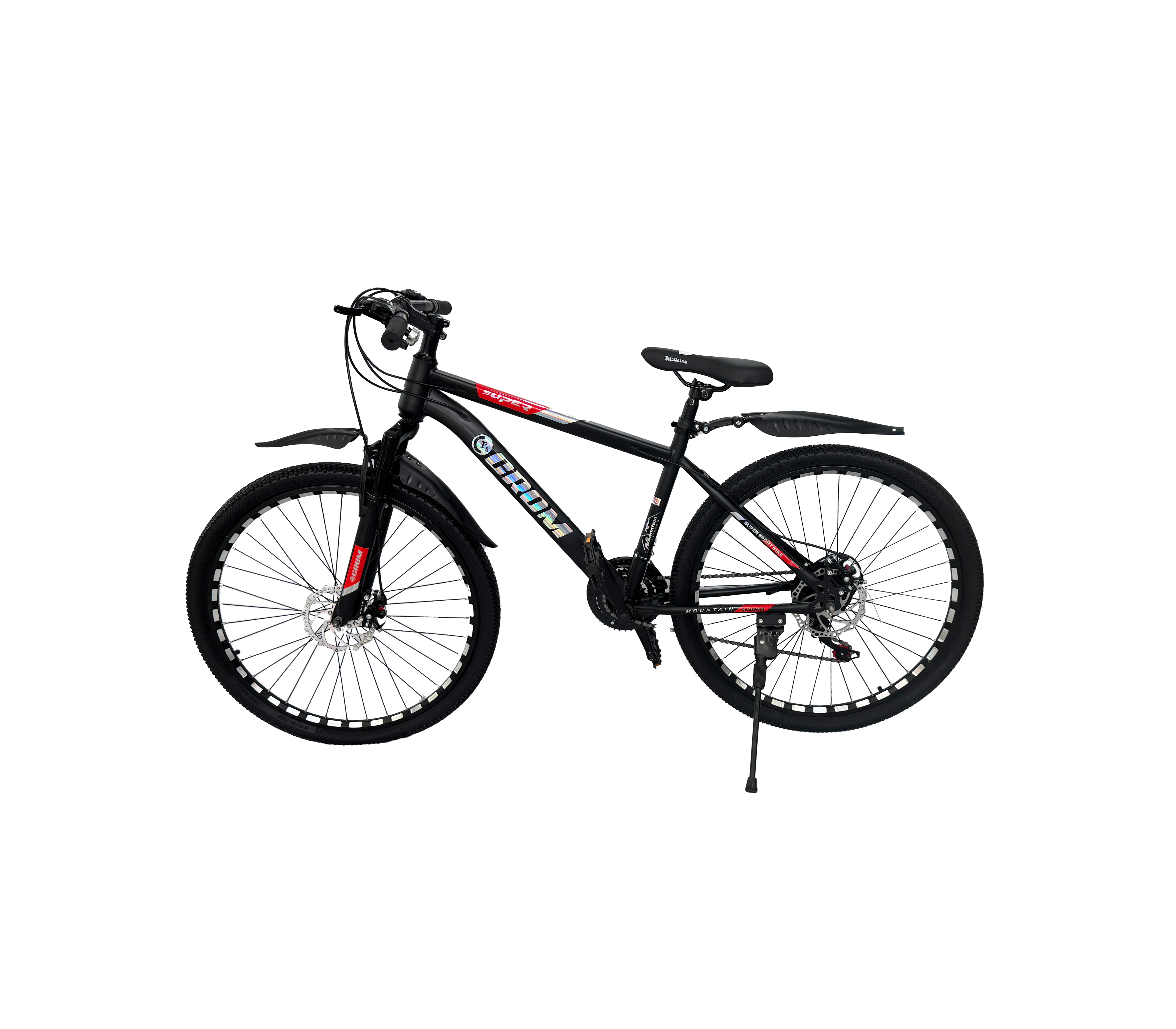 26 Inch Rin Mountain Bike for Men & Women - Black/Red Chrome Frame - All-Terrain Bicycle for Trail Riding, Commuting & Outdoor Adventures