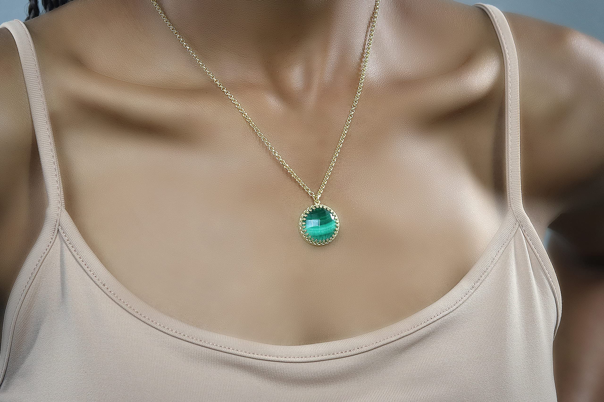 Anemone Malachite Necklace - 14k Gold Healing & Energy Jewelry for Women | Handcrafted Statement Necklace | Perfect Gift for Her - Ideal for Meditation, Yoga & Spiritual Practices