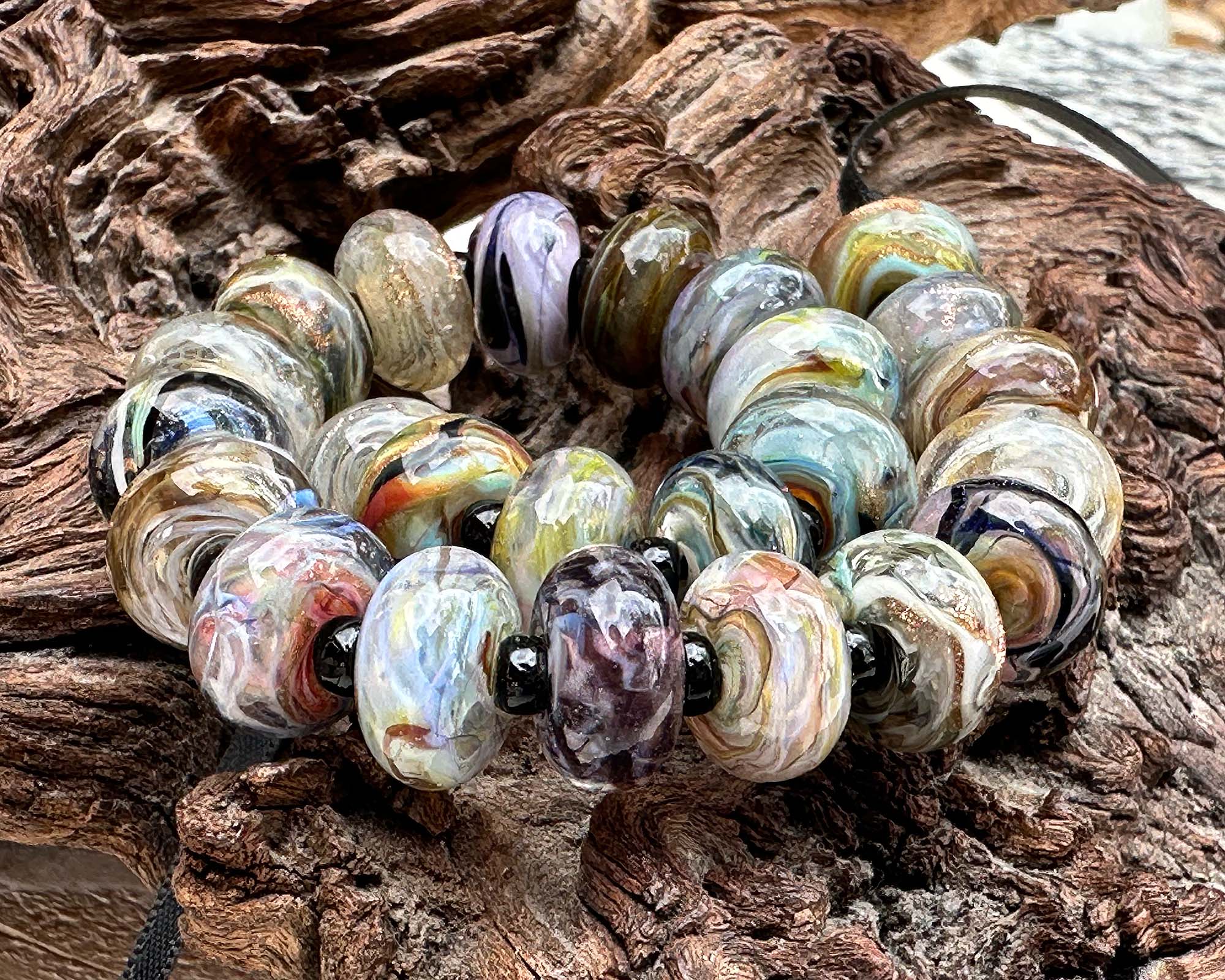 24-Piece Gray Lampwork Glass Beads Set for Jewelry Making - Handmade SRA Beads for Necklaces, Bracelets & DIY Crafts - Perfect for Beading, Scrapbooking & Home Decor Projects