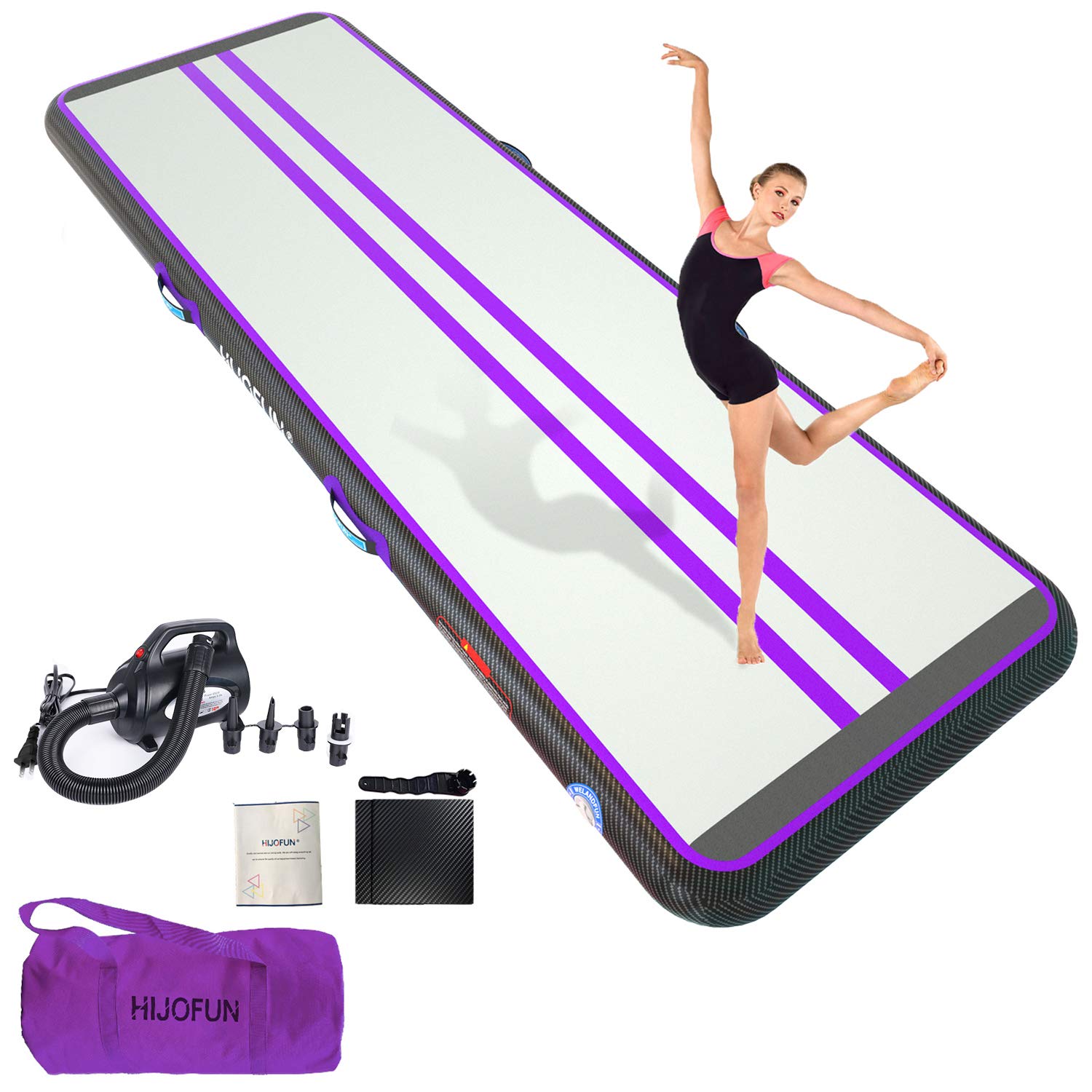 Premium Inflatable Gymnastics Tumbling Mat - 6.6ft to 26ft Sizes, 4/8 Inches Thick, 3.3ft/6.6ft Wide - Air Track Mat for Kids, Home Gym, Yoga & Training - Includes Pump - Perfect for Gymnastics Practice, Fitness, and Indoor Sports
