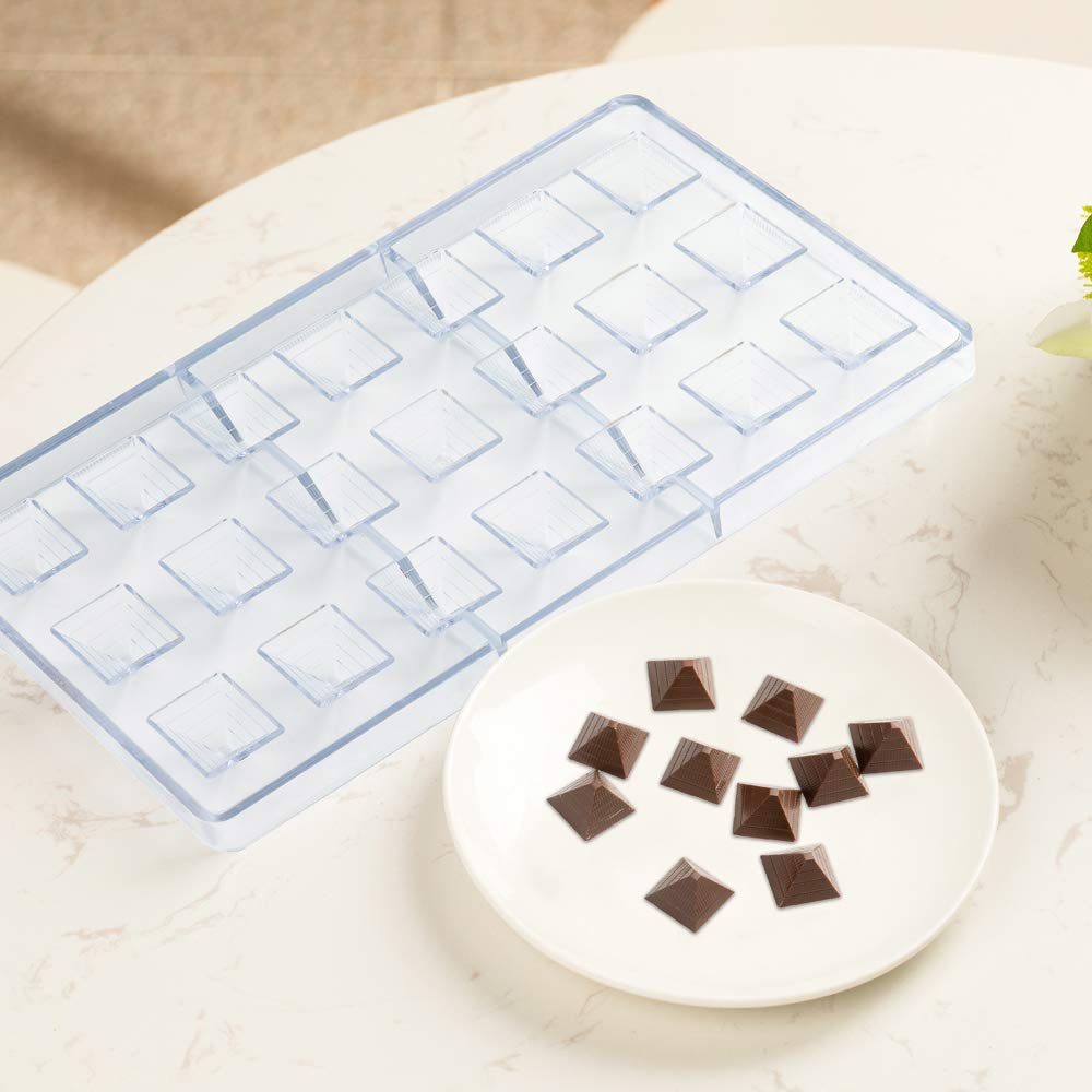 Pastry Tek 10.8 x 5.3 Inch Polycarbonate Candy Mold - 21 Pyramid Cavities for Chocolate & Hard Candies | Freezer & Dishwasher Safe | Easy Release | Perfect for Holiday Treats, Party Favors & DIY Candy Making