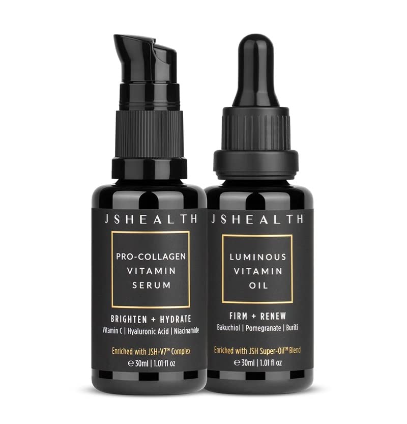 JSHealth Plump & Glow Skincare Bundle - Brightening Vitamin C Serum & Hydrating Vitamin E Face Oil for Radiant Skin | Anti-Aging, Dark Spot Treatment | Perfect for Daily Skincare Routine & Nighttime Regimen