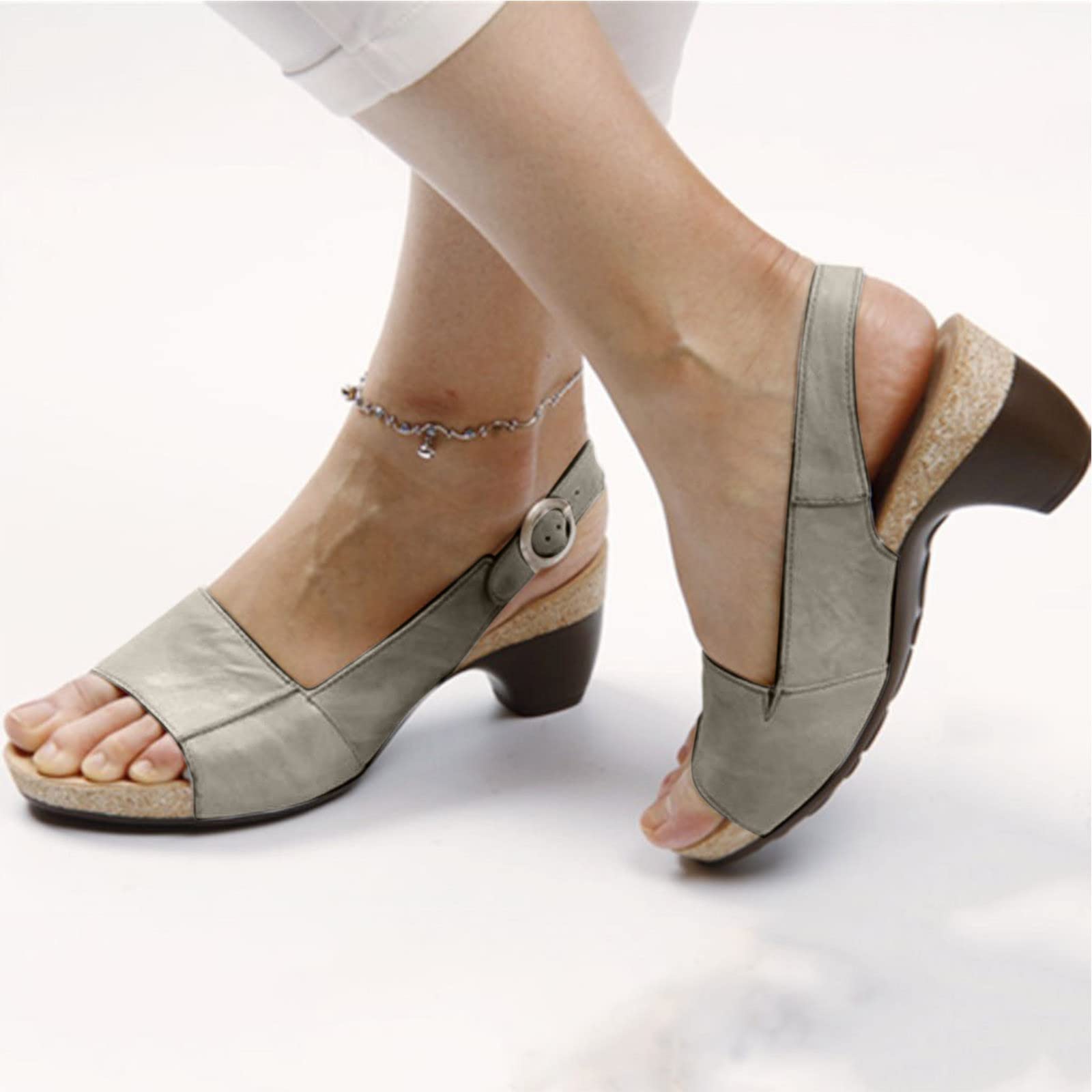 OiAni Women's Summer Thick Heel Sandals - Fashionable Ankle Strap Buckle Open Toe Slingback Shoes with Low Chunky Heel for Casual Comfort | Perfect for Beach, Vacation, and Everyday Wear