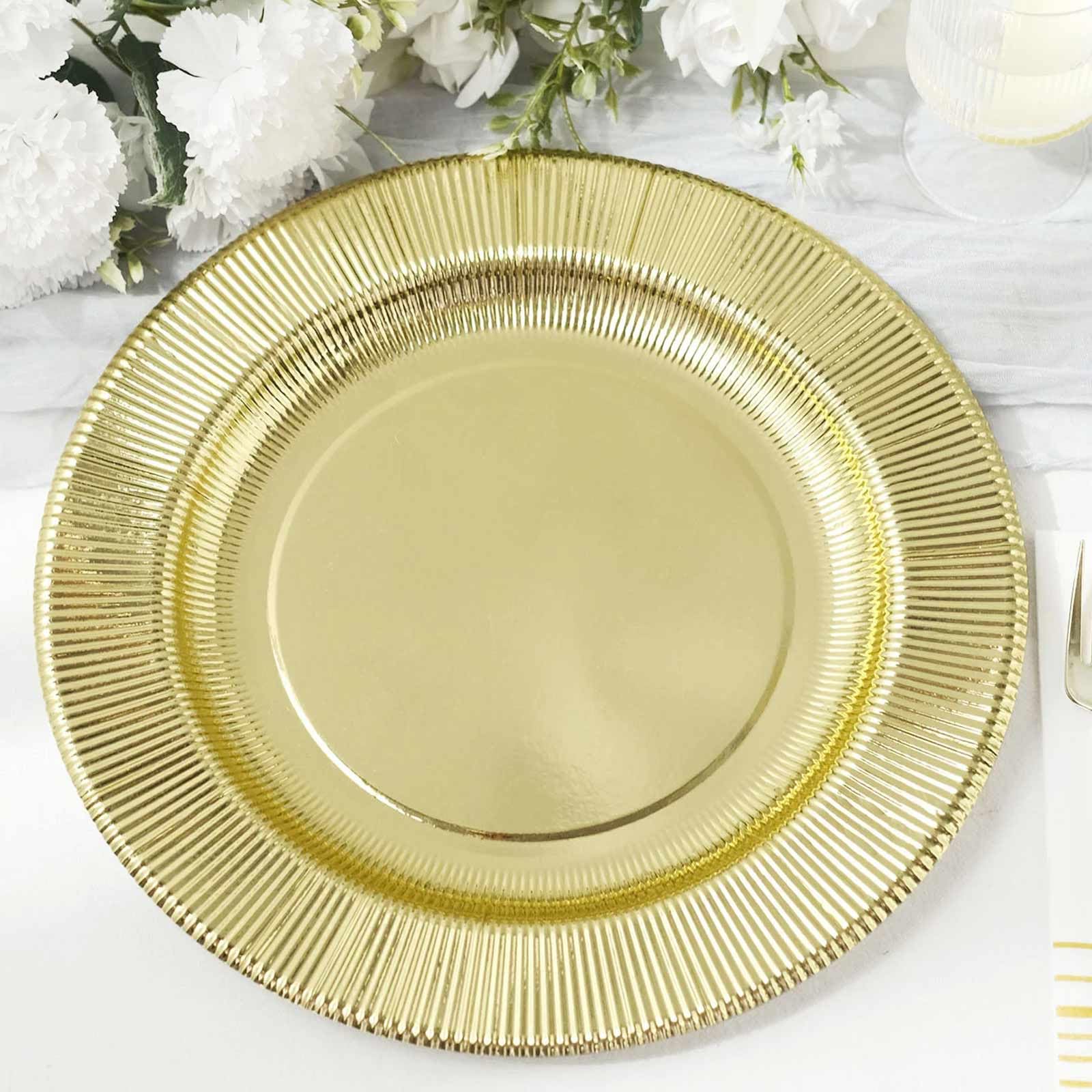 Efavormart 25 Pack Metallic Gold Sunray 10 Inch Disposable Dinner Plates - 350 GSM Heavy Duty Paper Plates for Parties, Weddings, and Special Events