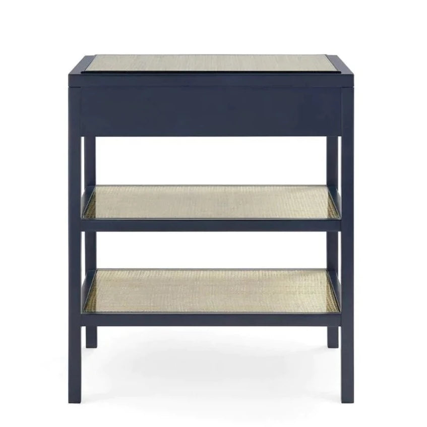 Midnight Blue Lacquer Caanan 1-Drawer Side Table - Compact Nightstand for Bedroom, Living Room, or Office