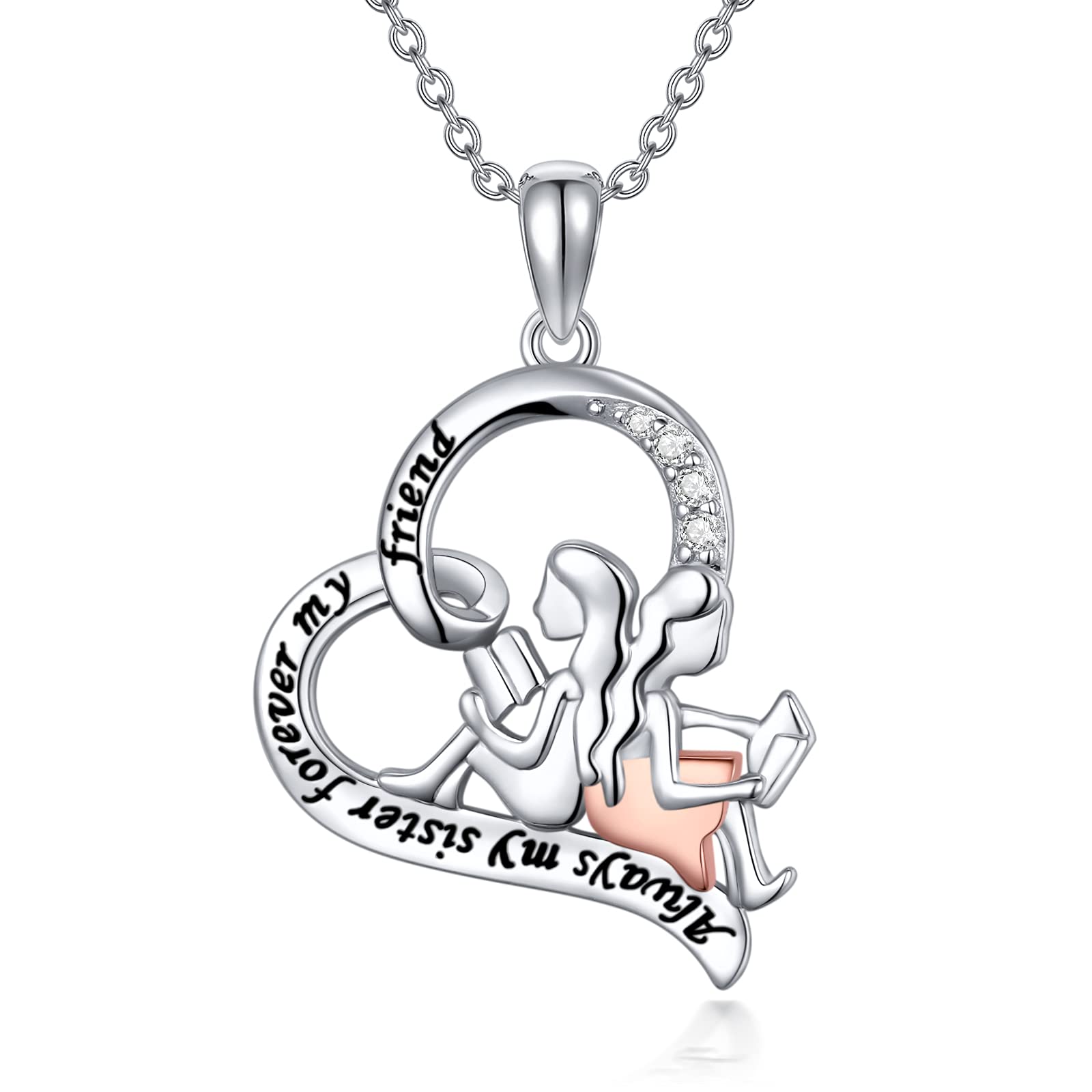 925 Sterling Silver Always My Sister Forever My Friend Heart Pendant Necklace - Meaningful Jewelry Gift for Sisters, Best Friends, Teen Girls & Ballet Lovers | Perfect for Birthdays, Anniversaries & Special Occasions