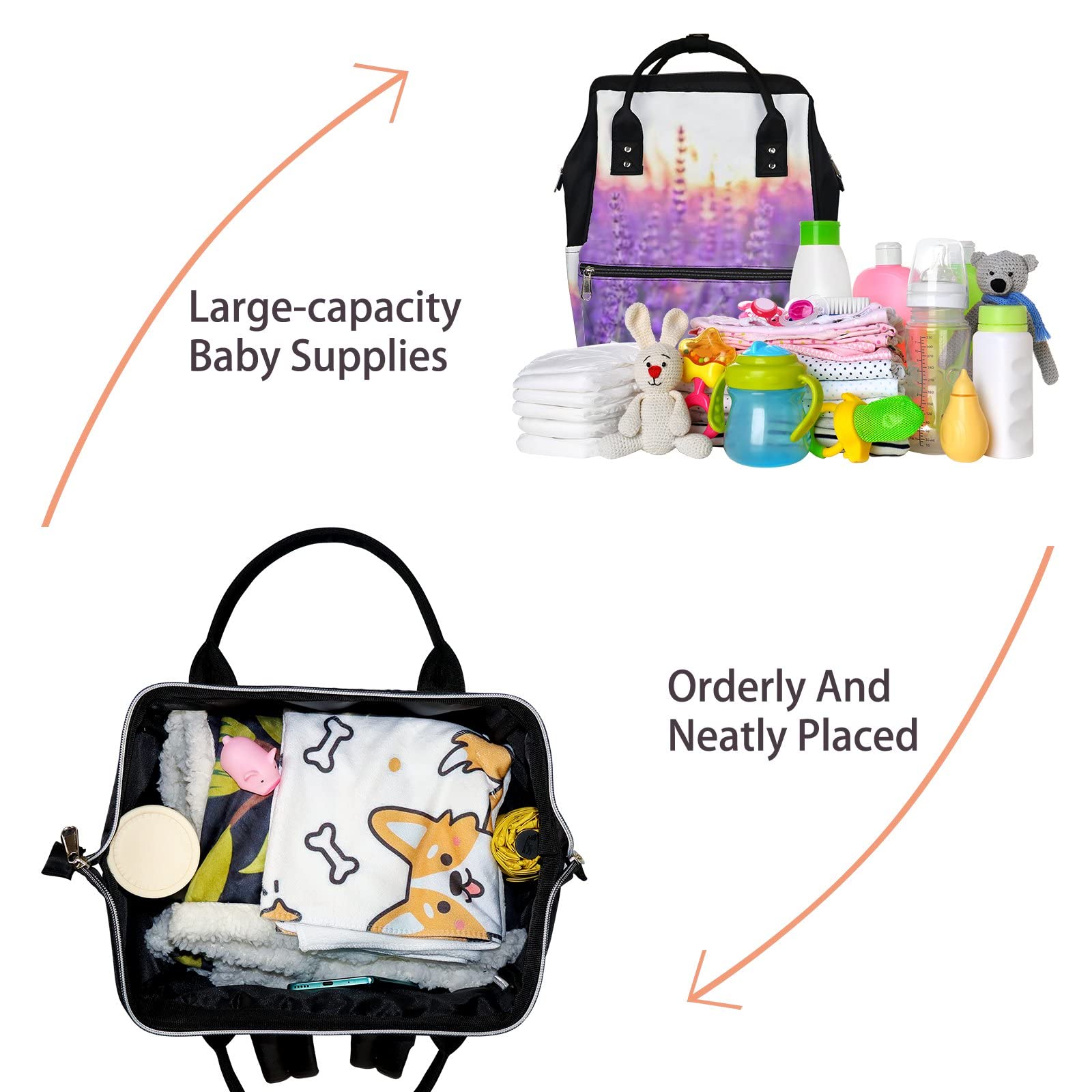 Waterproof Lavender Diaper Backpack - Large Capacity Baby & Laptop Bag for Travel