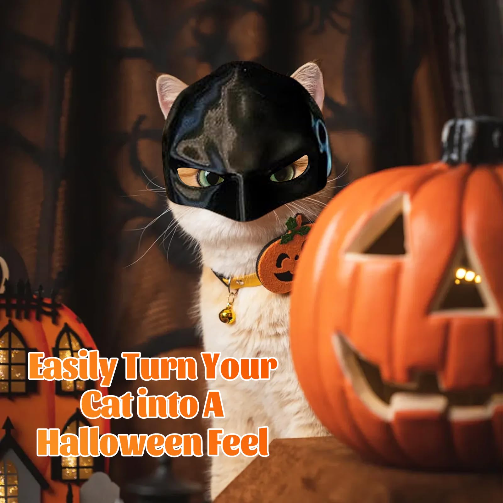 Bat Cat Mask for Halloween - Black Cat Bat Costume Accessory, Funny Pet Cosplay for Cats, Perfect for Halloween Parties & Everyday Play (1 Piece, 4.3 Inches)