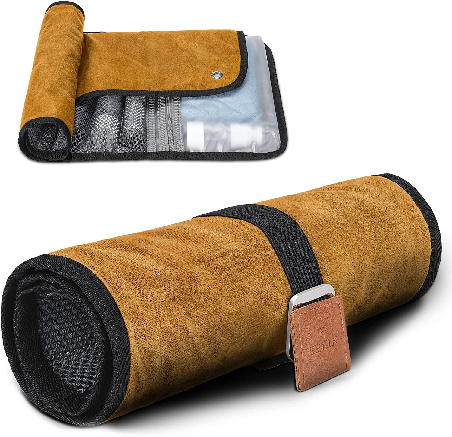 Men's Water-Resistant Waxed Canvas Toiletry Bag - Travel Dopp Kit & Bathroom Roll Organizer for Shaving, Hygiene Essentials (Khaki Yellow) - Perfect for Camping, Gym & Business Trips