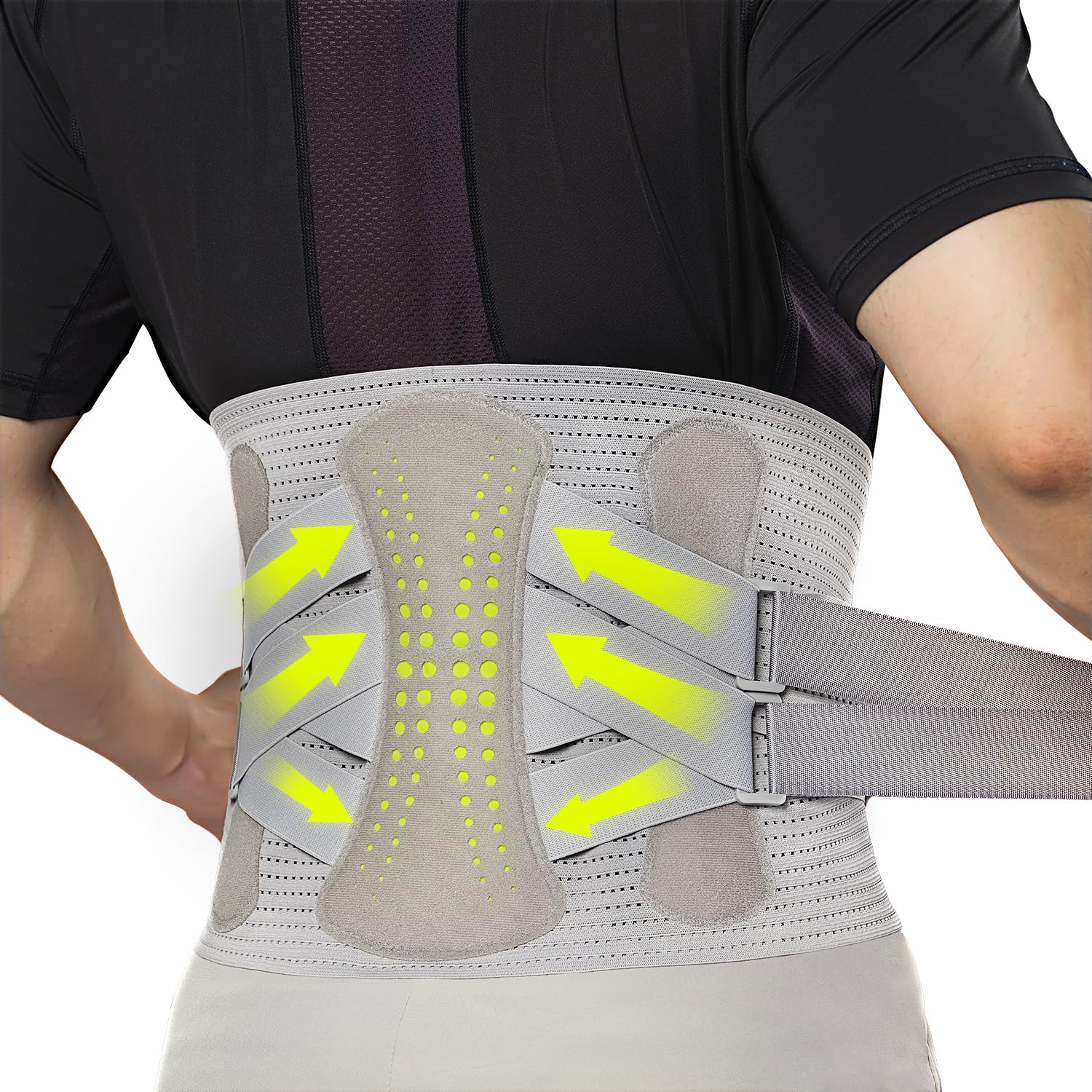 360-Degree Support Back Brace for Lower Back Pain Relief - Adjustable Lumbar Support Belt for Men & Women with Sciatica, Herniated Disc - Breathable Comfort for Office, Gym & Daily Activities