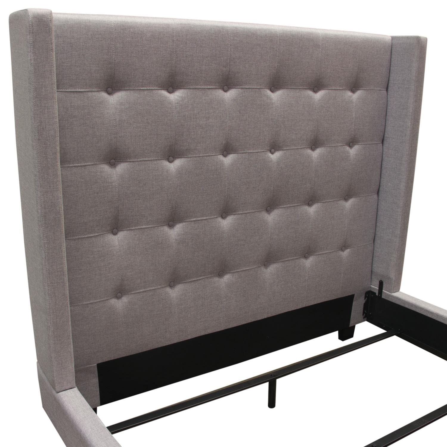 Luxury Diamond Tufted Wingback Bed Frame - Light Gray Upholstered Eastern King Size (93