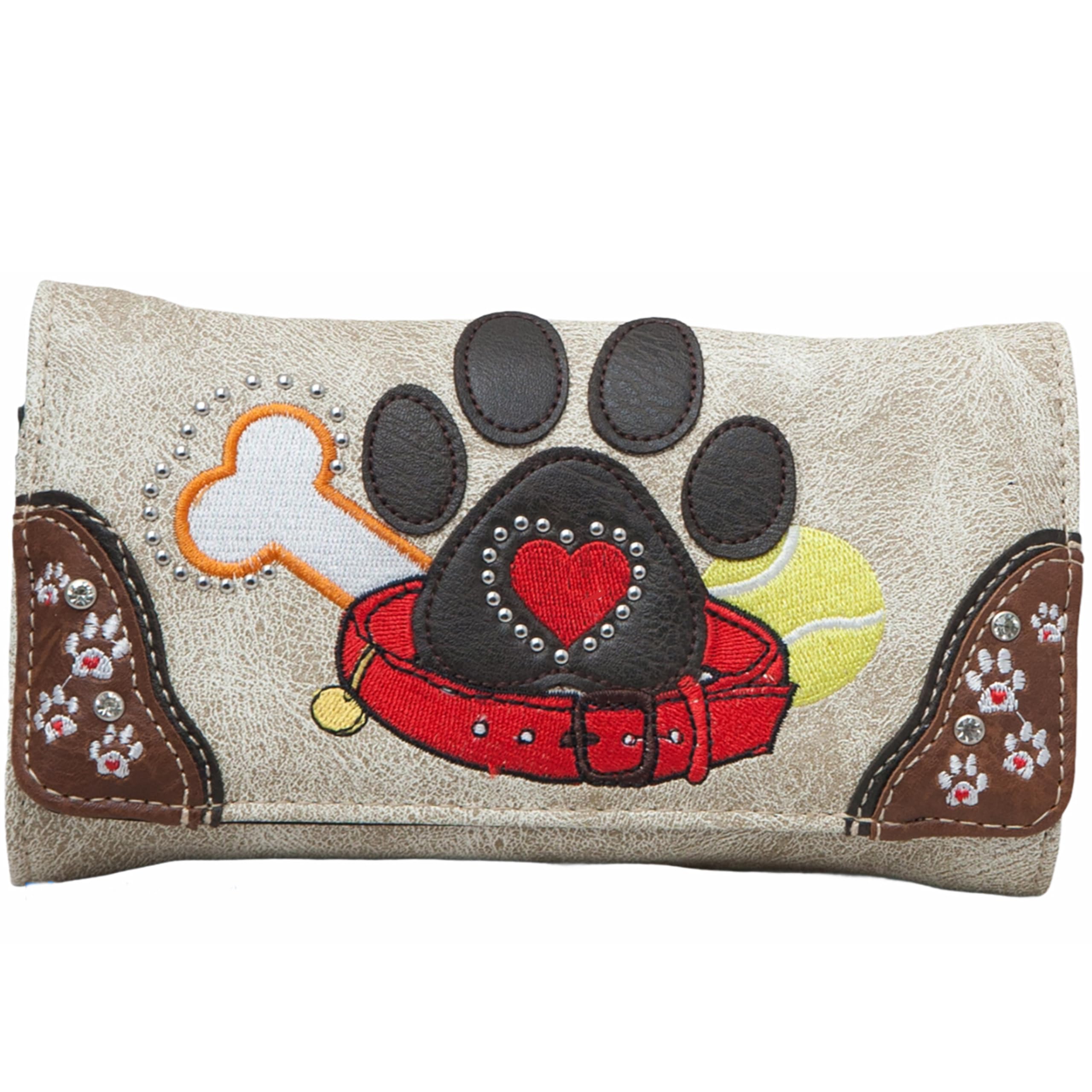 Women's Dog Paw Print Wallet Wristlet Crossbody Purse - Small Clutch Handbag for Pet Lovers (Beige) | Perfect Gift for Dog Owners, Daily Use & Special Occasions