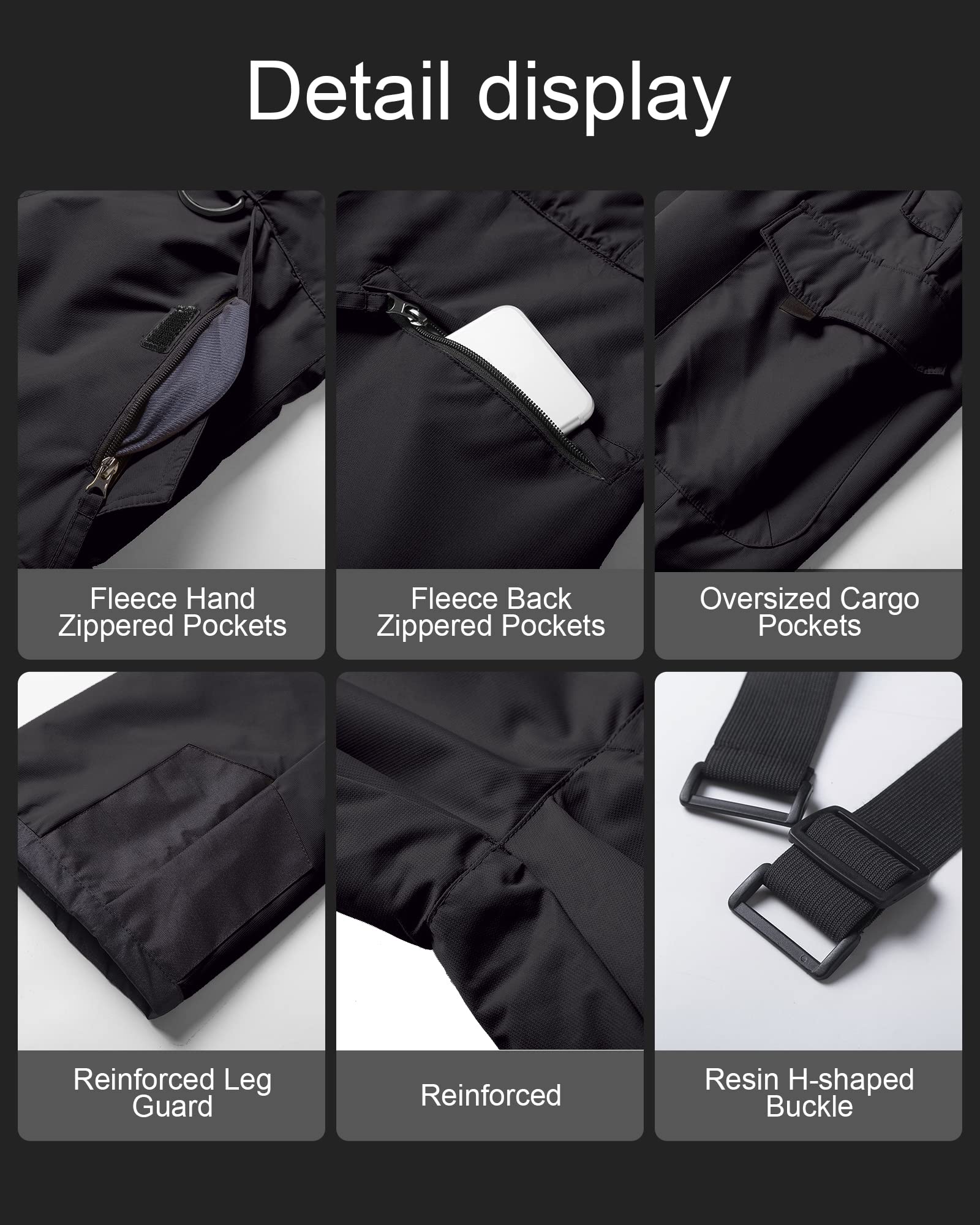 CREATMO Men's Waterproof Insulated Snow Pants - Winter Ski Bibs with Cargo Pockets for Snowboarding & Outdoor Activities | Cold Weather Gear for Men