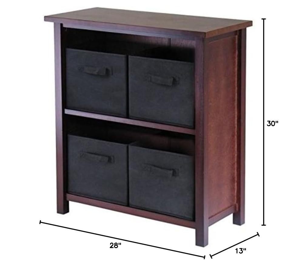 Winsome Verona 4-Tier Small Walnut & Black Wooden Storage Organizer Shelf - Perfect for Bedroom, Bathroom, and Office Organization