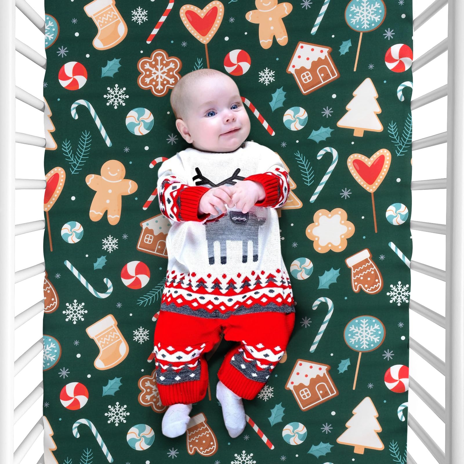 **JISEN Christmas Gingerbread Fitted Crib Sheet for Boys & Girls – Soft, Breathable Baby Crib Mattress Cover (52x28 Inch) – Perfect for Holiday Nursery Decor & Cozy Baby Sleep**