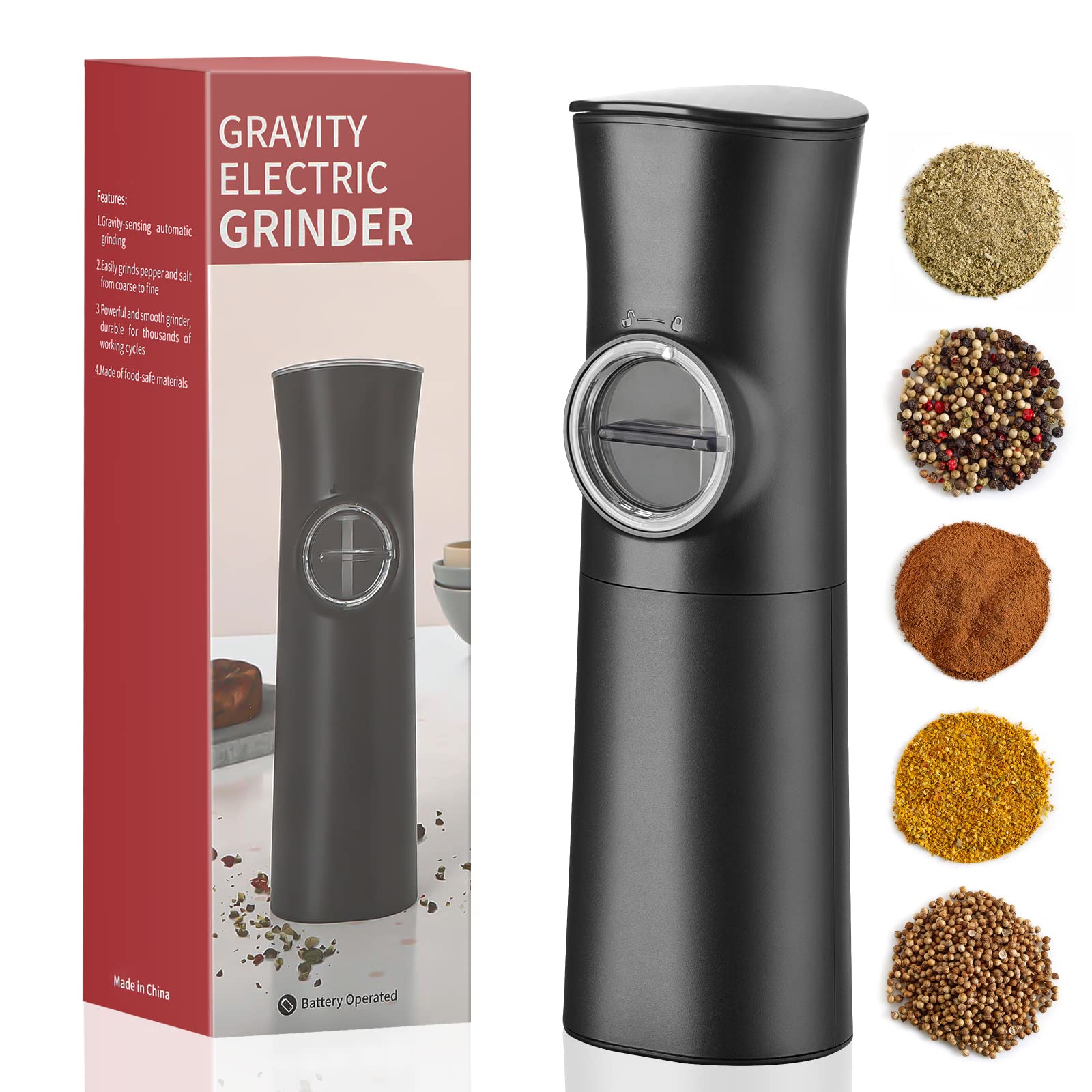 Premium Gravity Induction Electric Pepper & Salt Grinder Set - Automatic One-Hand Operation with LED Light, Adjustable Coarseness, Battery Powered - Perfect for Kitchen Use, Outdoor BBQ & Dining Table Seasoning