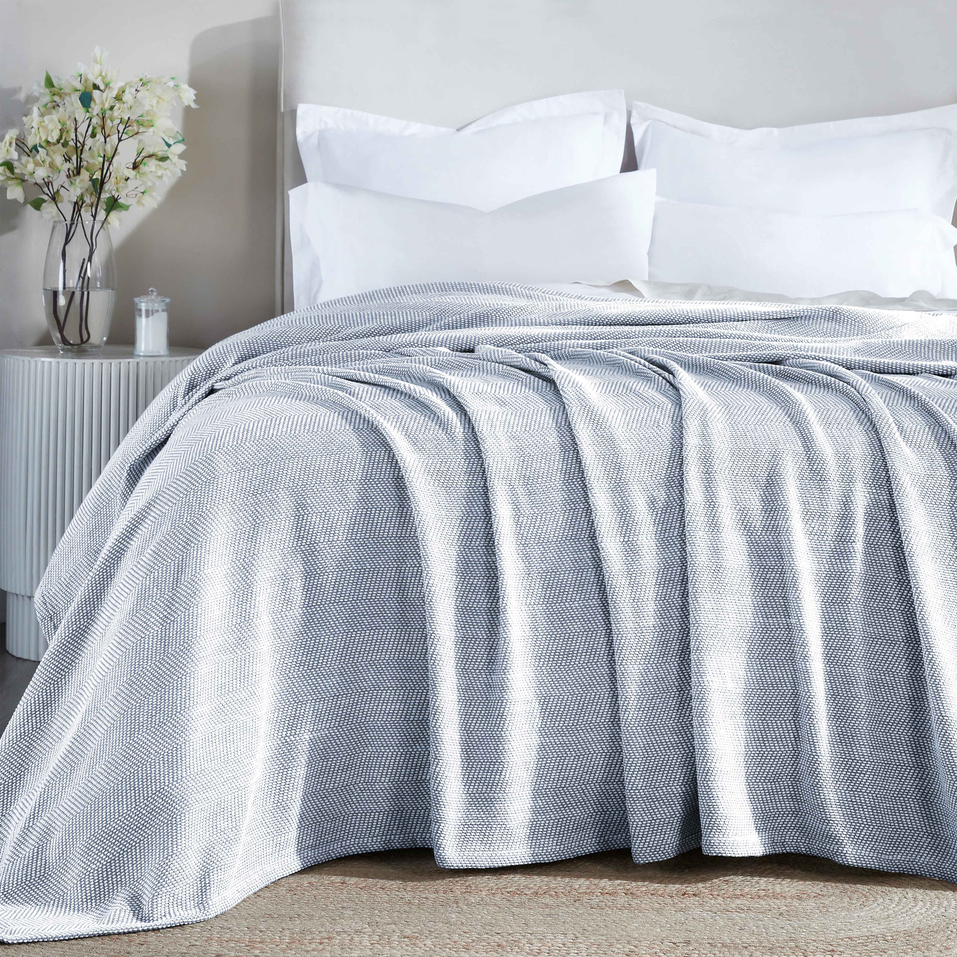 Premium Maya Chenille Herringbone Cotton Blanket - Medium Weight Soft Throw for Bed, Sofa & Couch - Cozy Home Decor for All Seasons