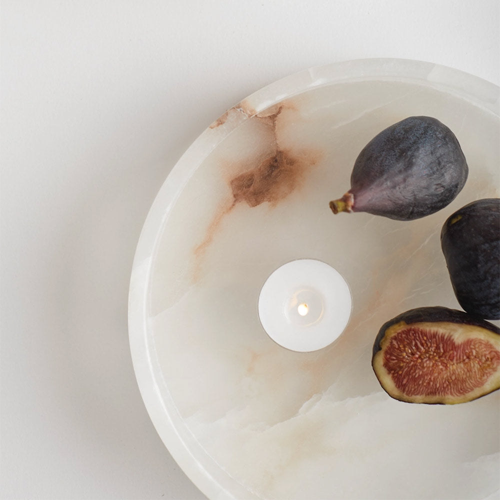 Elegant Round Alabaster Tray for Home Decor | Natural Stone Serving Tray for Dining, Jewelry Display & Bathroom Organizer | Perfect for Centerpieces, Wedding Gifts & Spa Essentials