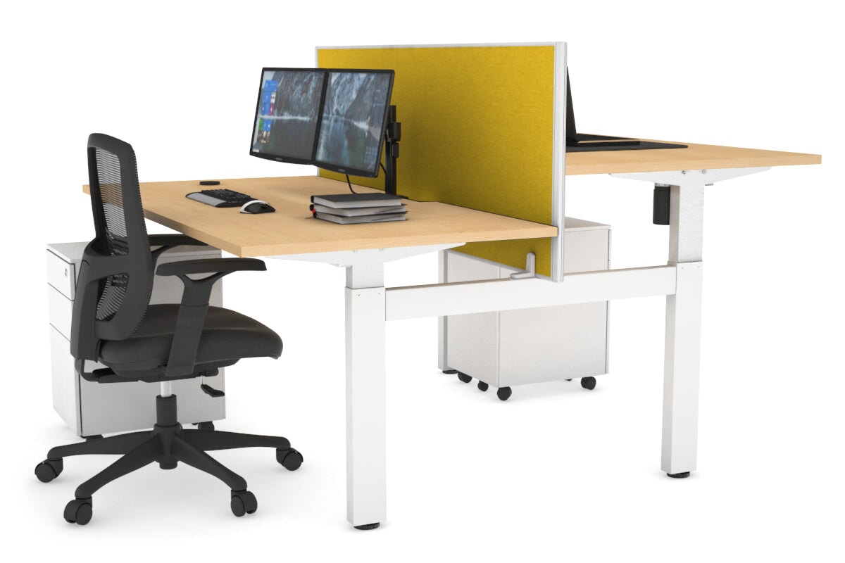 Adjustable 2-Person H Bench Workstation - White Frame (1600L x 800W) with Cable Management | Ergonomic Office Desk for Collaborative Workspaces & Home Offices
