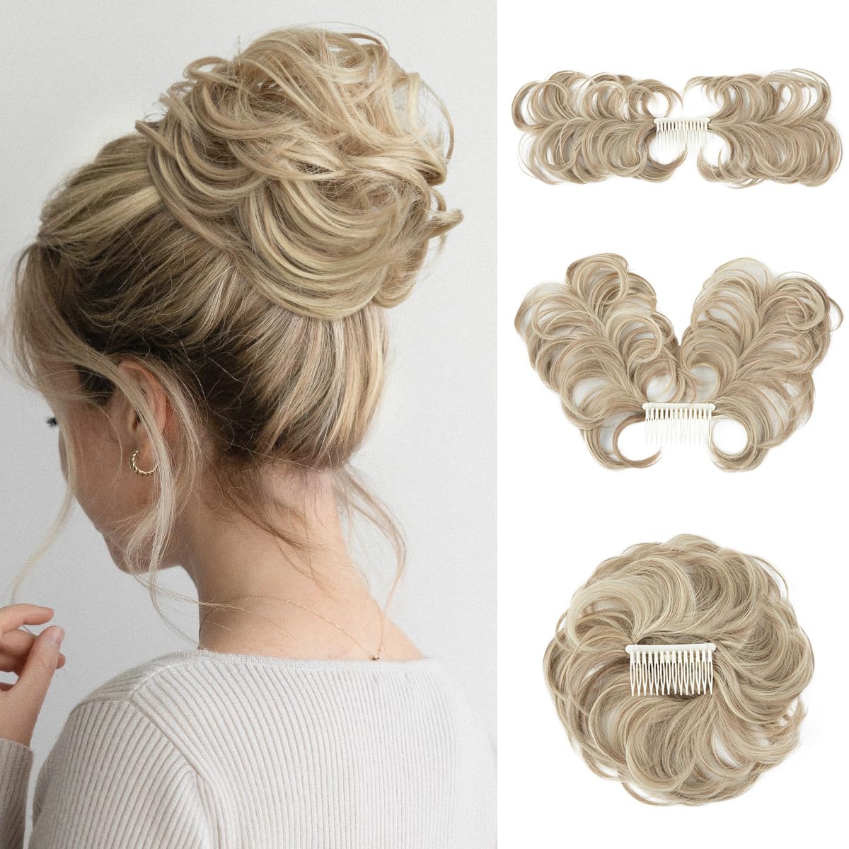 Messy Bun Hair Clip - Adjustable Side Comb Hairpiece for Women, Short Natural Straight Hair, Versatile Styling (Dirty Blonde) - Perfect for Work, Parties & Everyday Wear