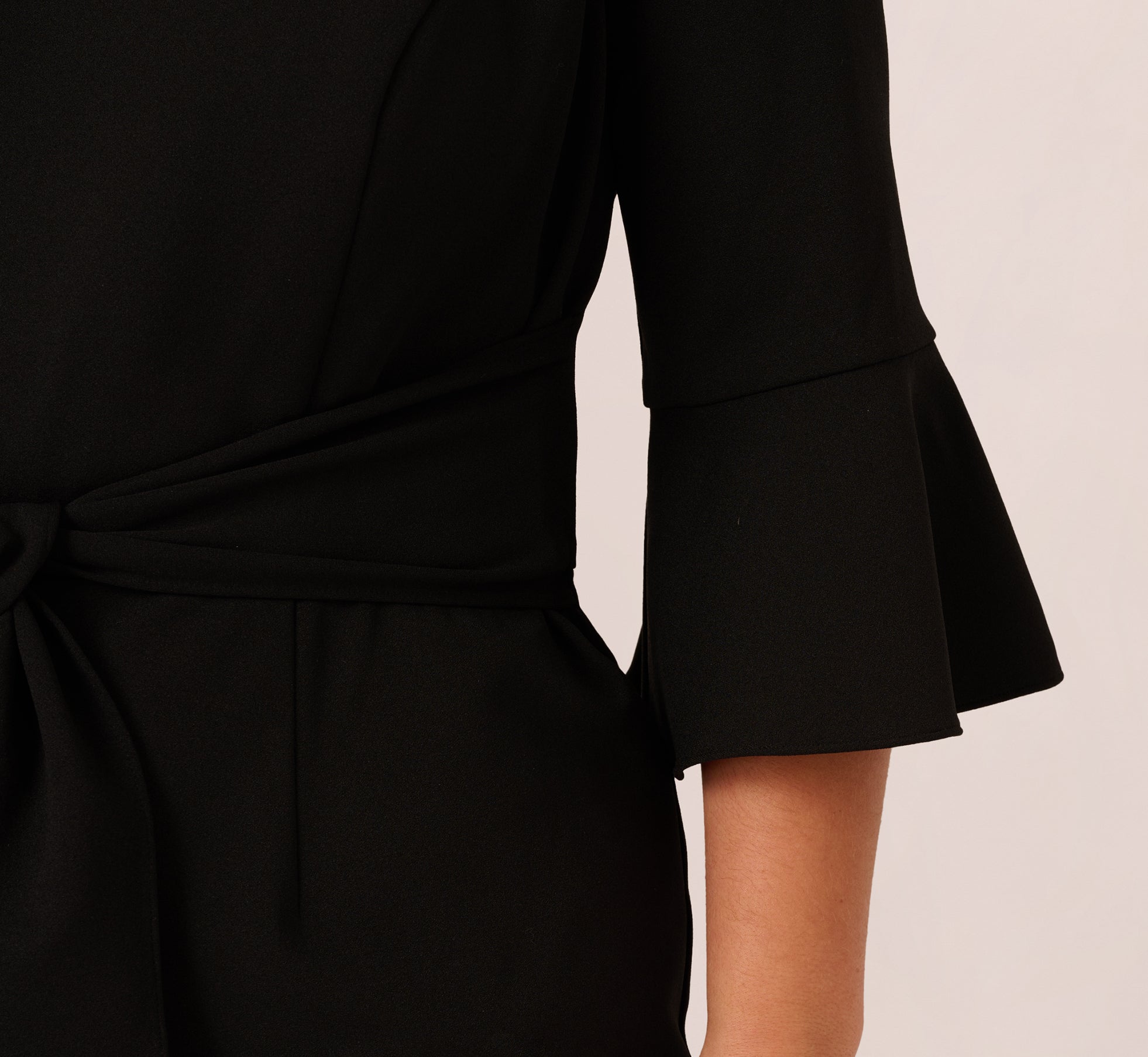 Plus Size Knit Crepe Wide Leg Jumpsuit with Bell Sleeves - Black | Women's Comfortable Stretchy Lounge Wear for Casual Outings & Travel