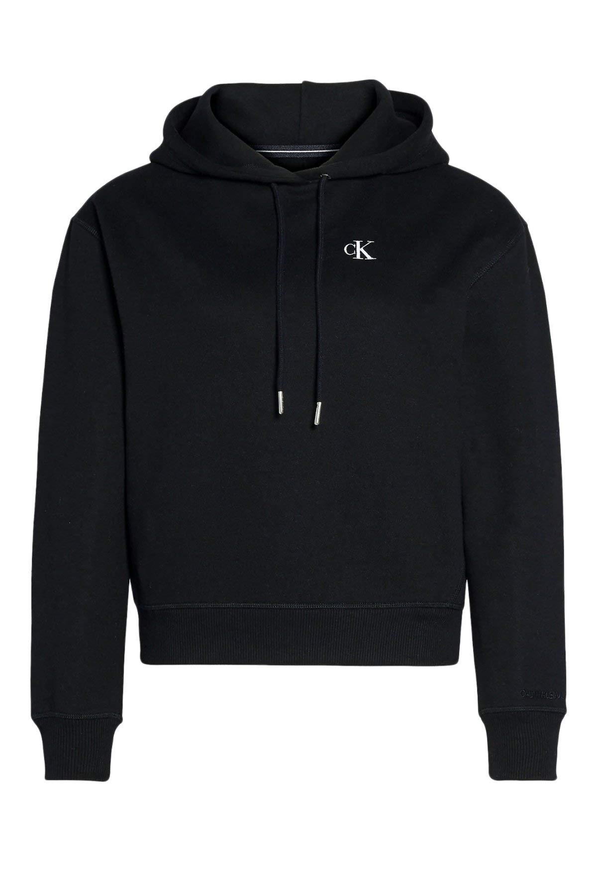 Calvin Klein Women's Embroidered Hoodie Sweatshirt - Black (CK Black) Size S | Casual Streetwear & Loungewear for Everyday Comfort