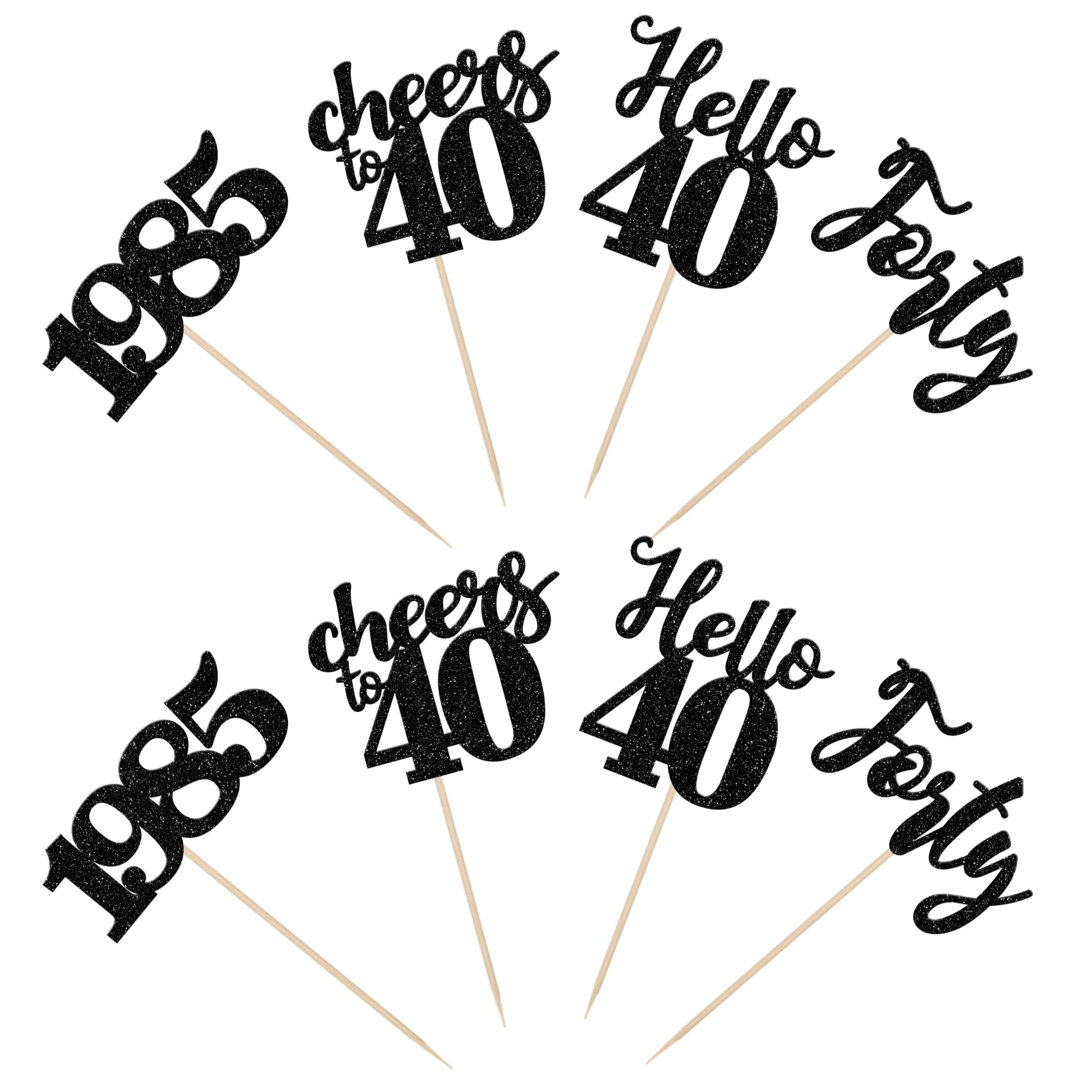 24 PCS Black Glitter 40th Birthday Cupcake Toppers - Cheers to 40 Since 1985 - Hello Forty Cake Decorations for Happy 40th Anniversary Party Supplies | Perfect for Birthday Celebrations, Milestone Events & Cake Decorating