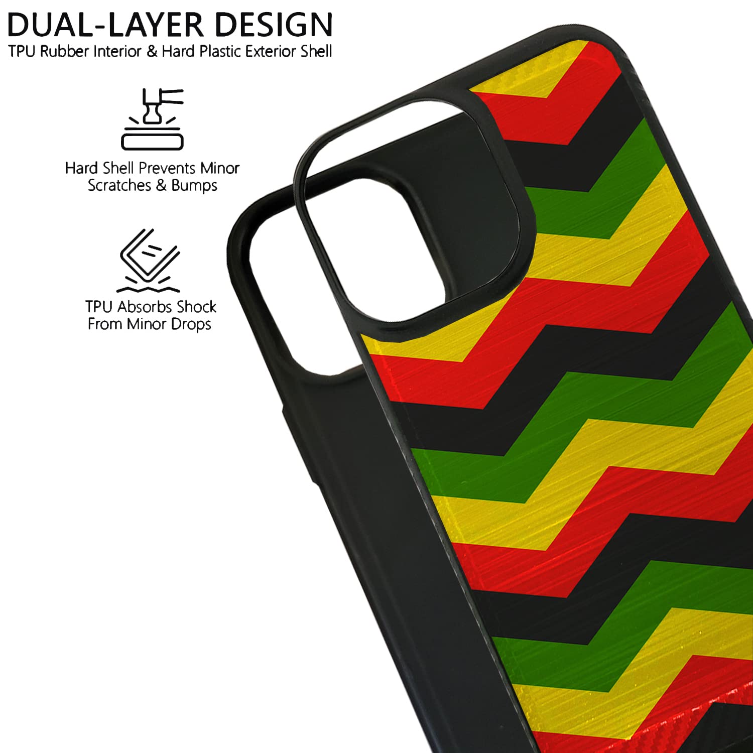 Premium Dual Layer Protective Case for Apple iPhone 13 Pro Max - Brushed Armor Metal Finish with Rasta Chevron Design | Shockproof & Scratch Resistant Cover for Everyday Use, Travel & Outdoor Activities