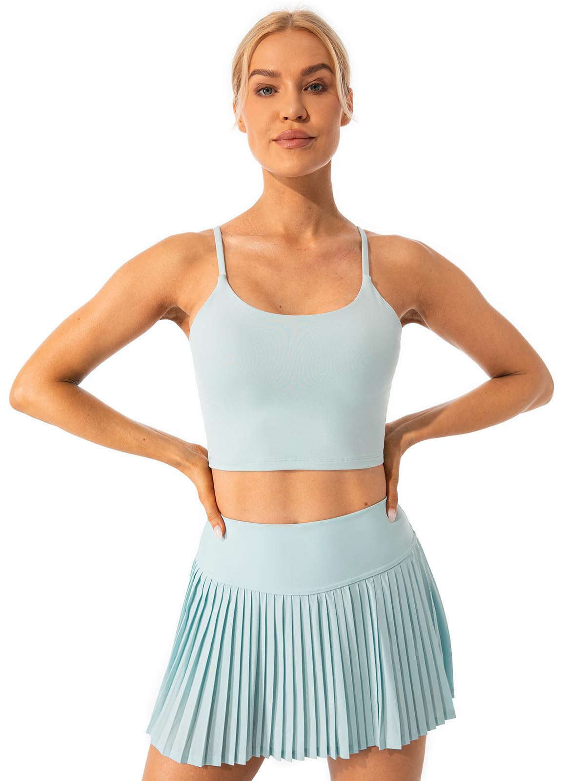 Lavento Women's Longline Sports Bras - Yoga Camisole Tank Top with Built-in Bra for Workout, Running & Gym